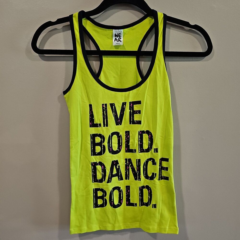 NEW ZUMBA LIVE BOLD DANCE BOLD INSTRUCTOR RACERBACK TANK XS X-SPICY NEON GREEN